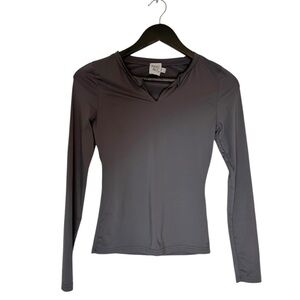 Princess Polly Gray Long Sleeve Athleisure Top US 4 CUT NECKLINE Neutral